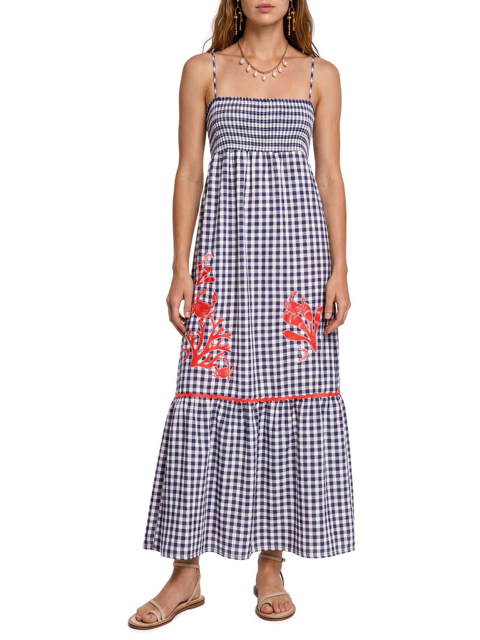 Vestido Vichy Bordado Azul Cantão