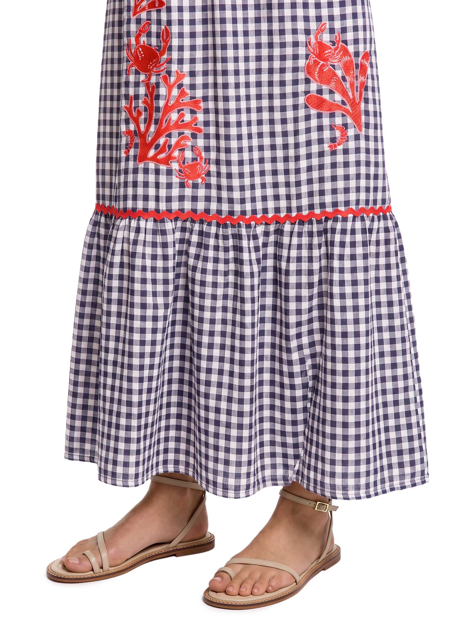 Vestido Vichy Bordado Azul Cantão
