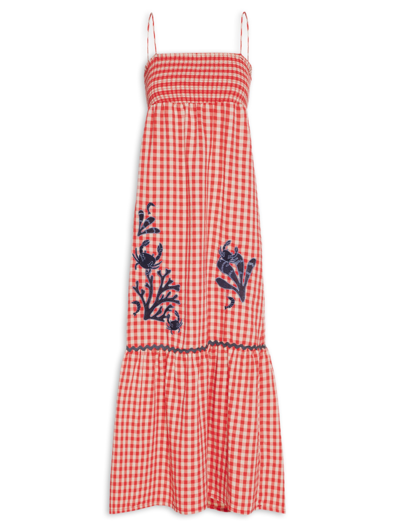 Vestido Vichy Bordado – Vermelho Cantão