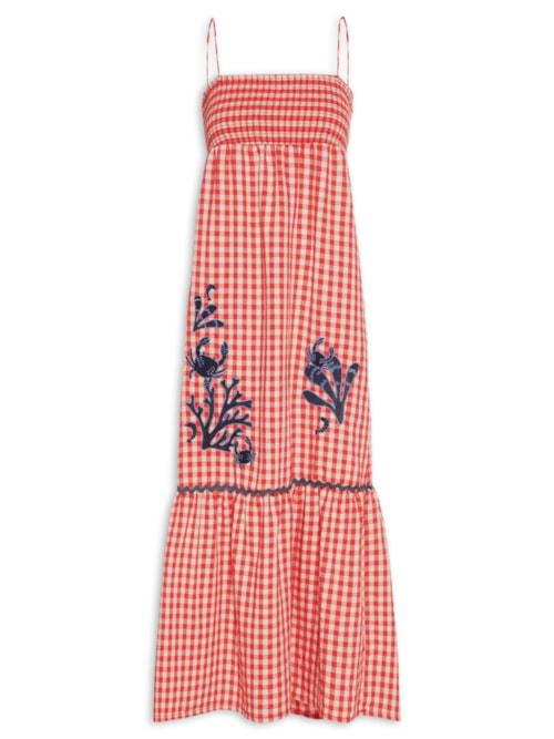 Vestido Vichy Bordado – Vermelho
