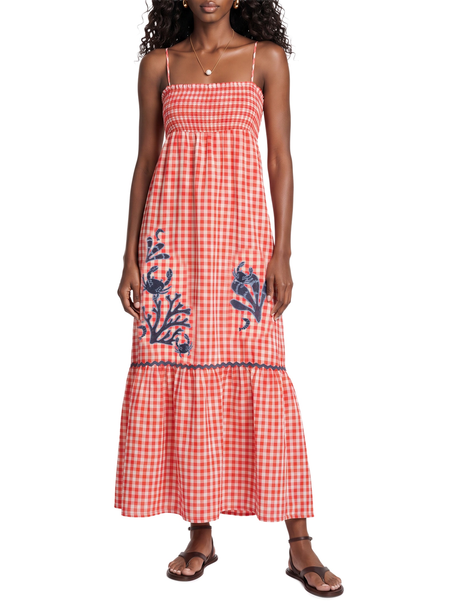 Vestido Vichy Bordado – Vermelho Cantão