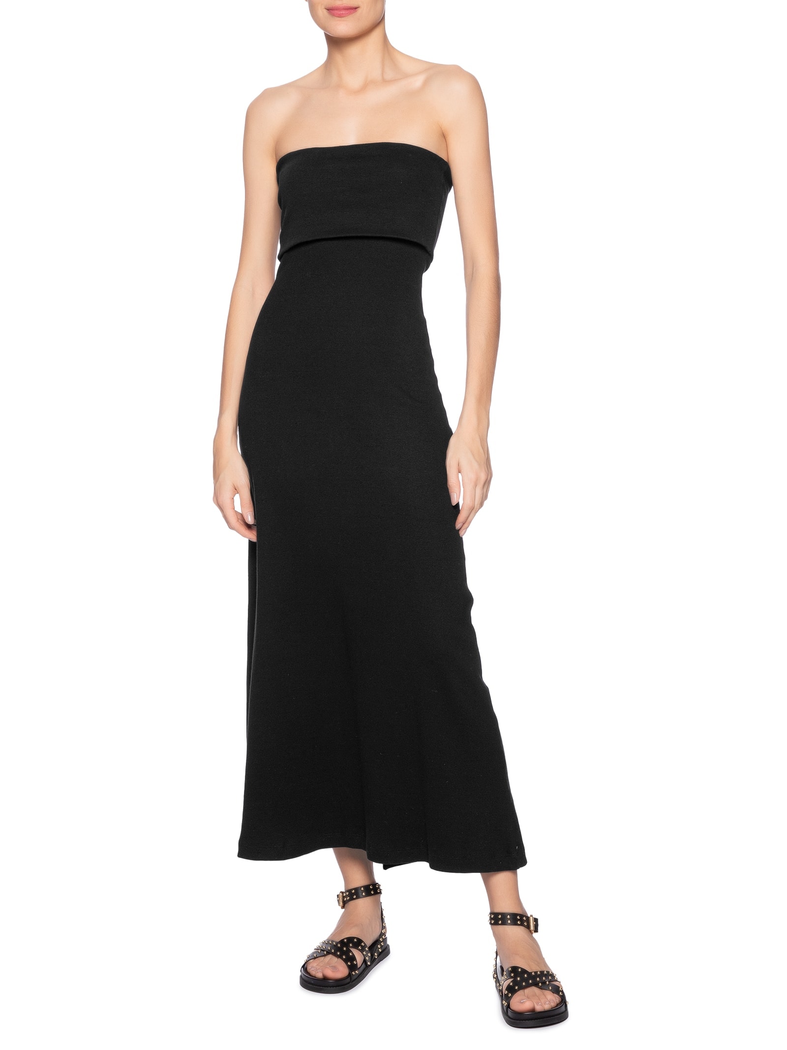 Vestido Vira Midi Sem Alça Preto Farm