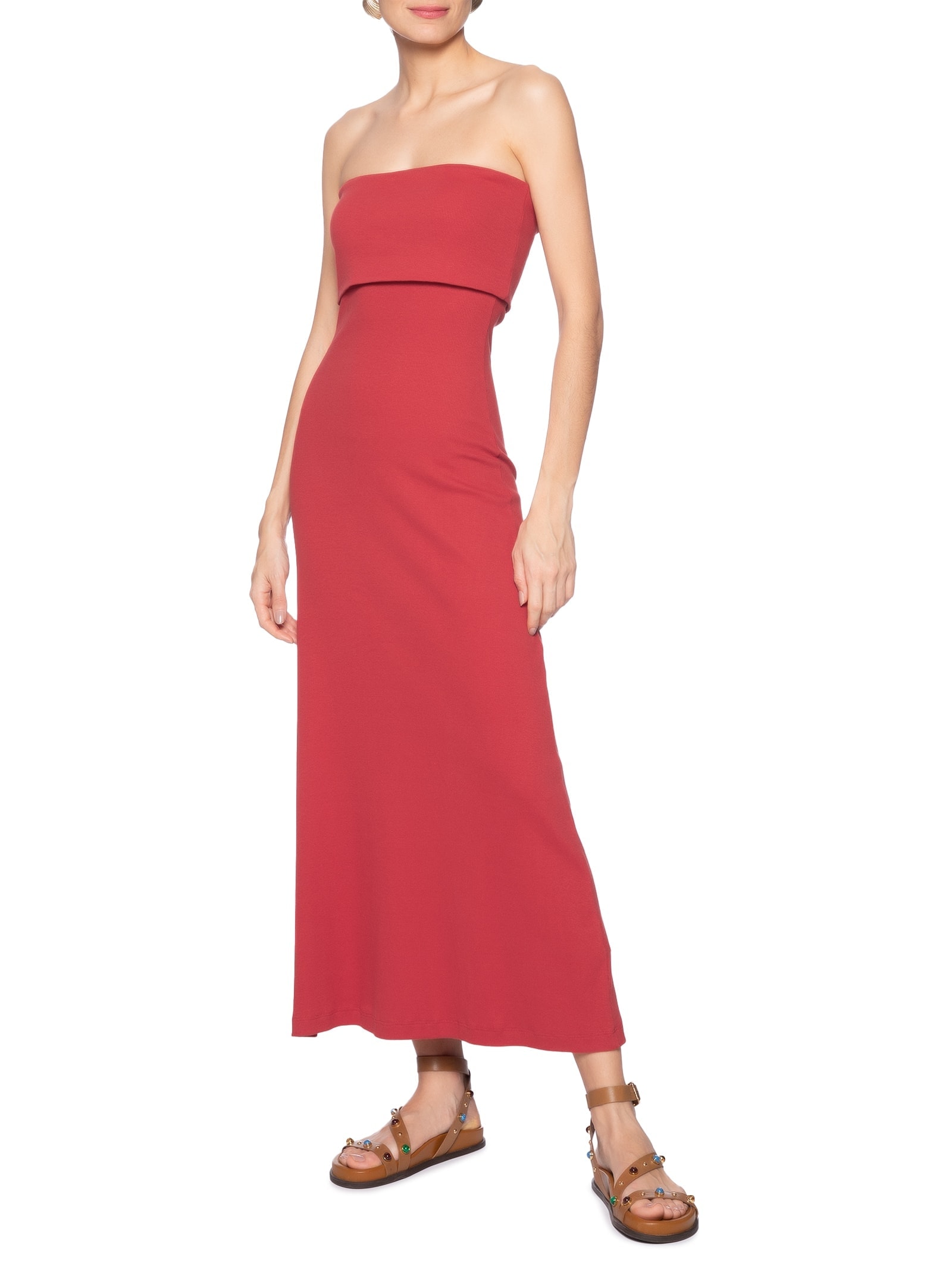 Vestido Vira Midi Sem Alça Vermelho Farm