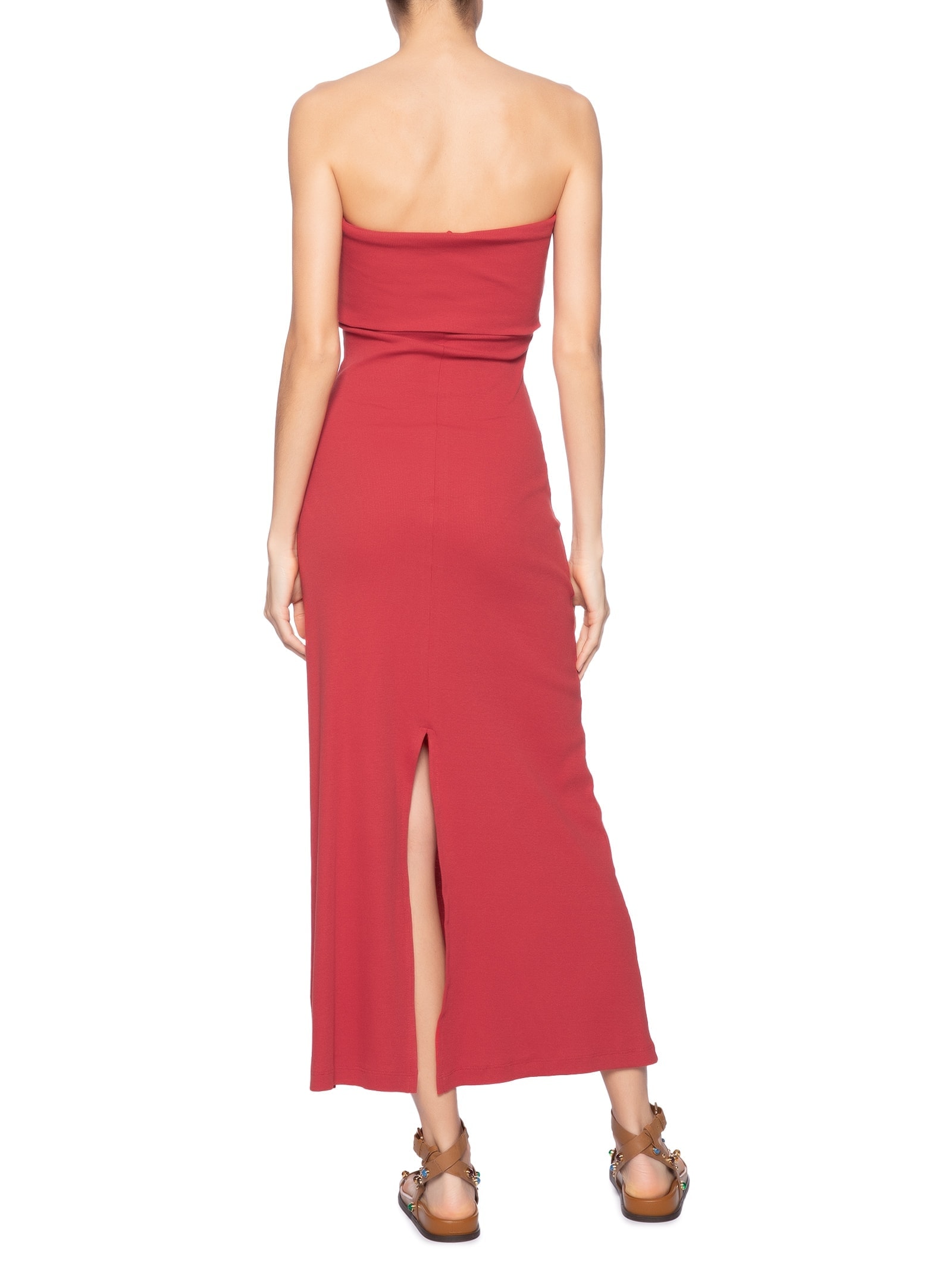 Vestido Vira Midi Sem Alça Vermelho Farm