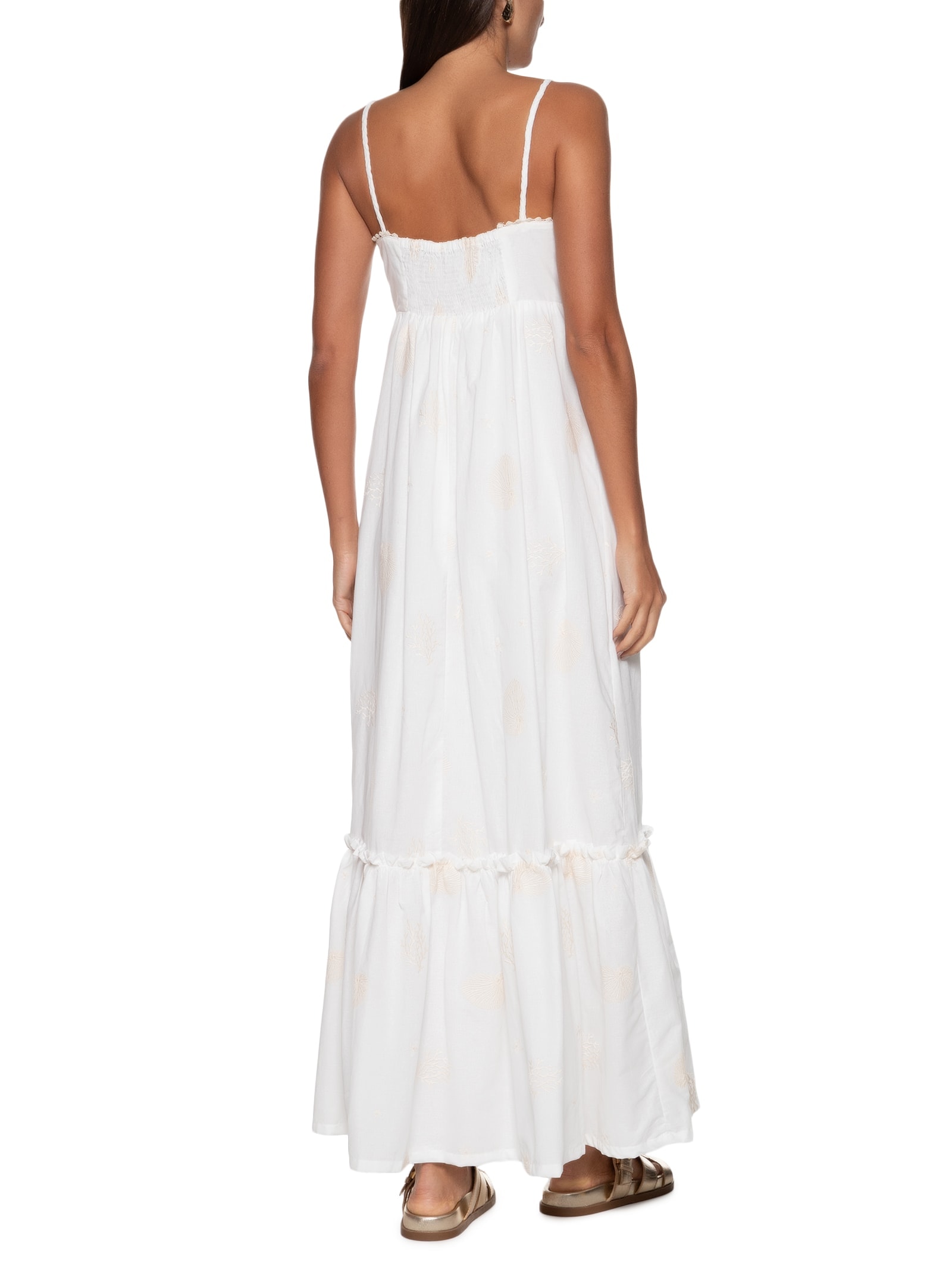 Vestido Voil Alg Bordado Beira Mar Branco  Cantão