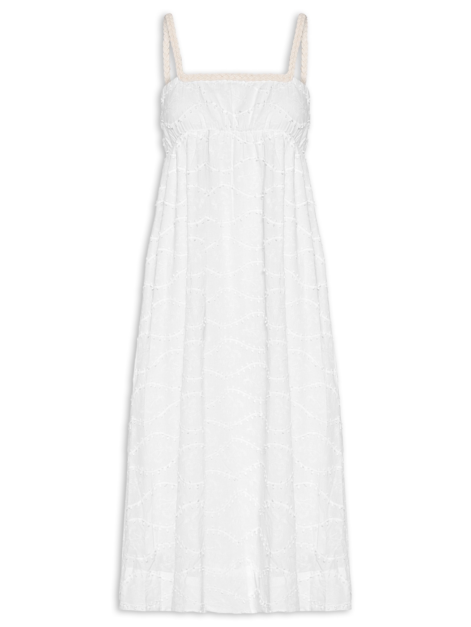 Vestido Voil Bordado Relevo Branco Cantão