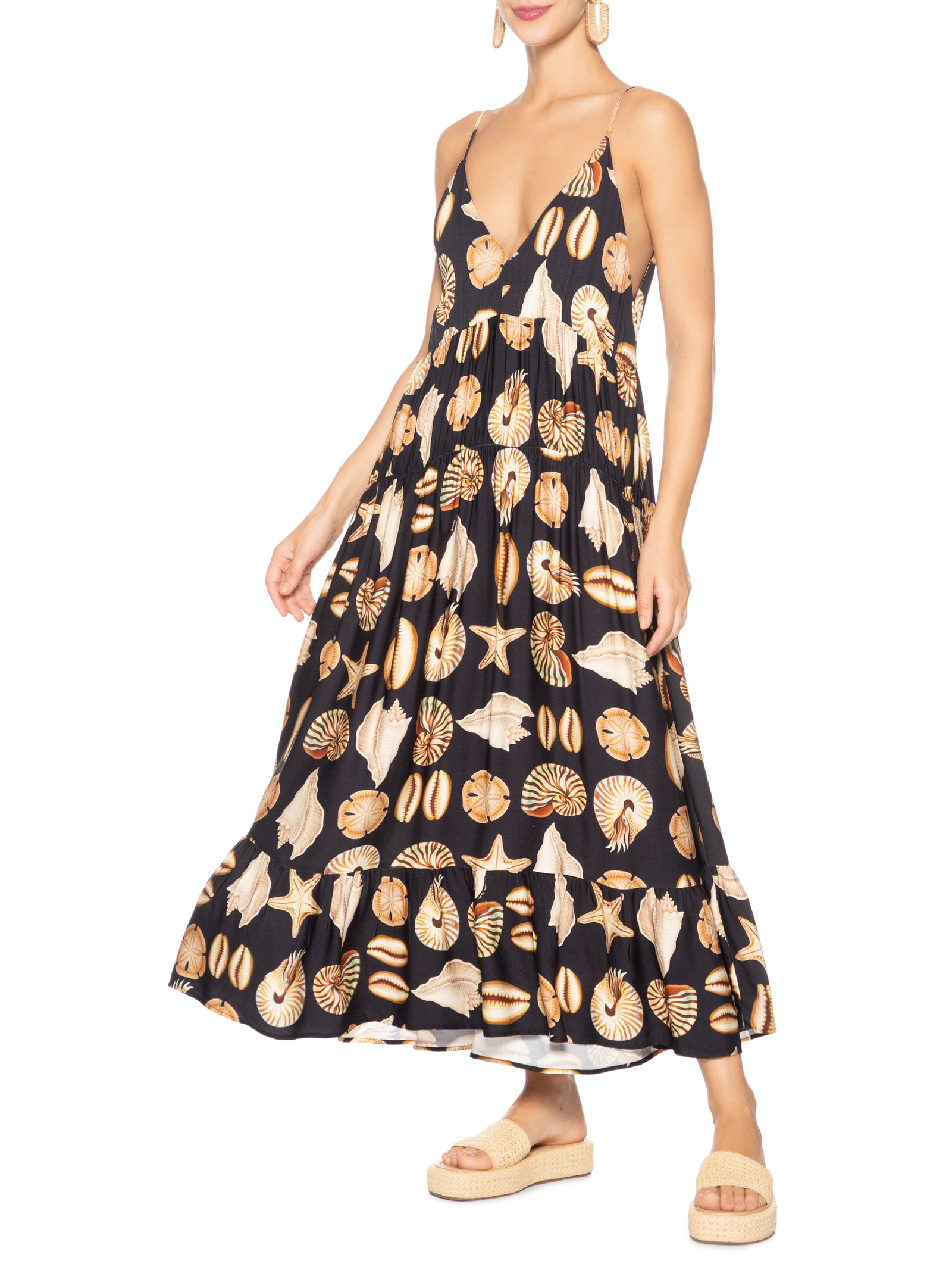 Vestidos Alcinhas Conchas Preto Farm