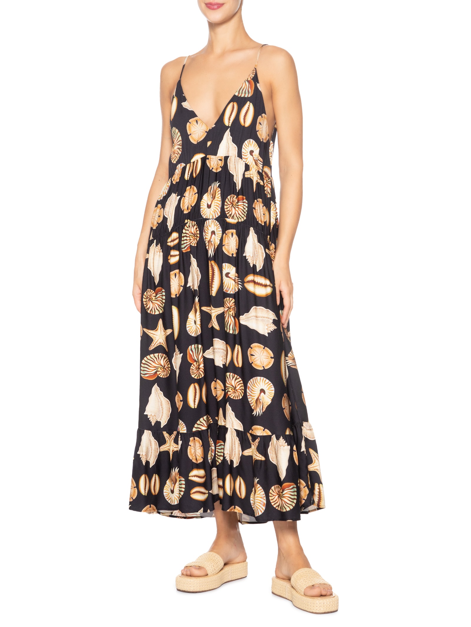 Vestidos Alcinhas Conchas Preto Farm