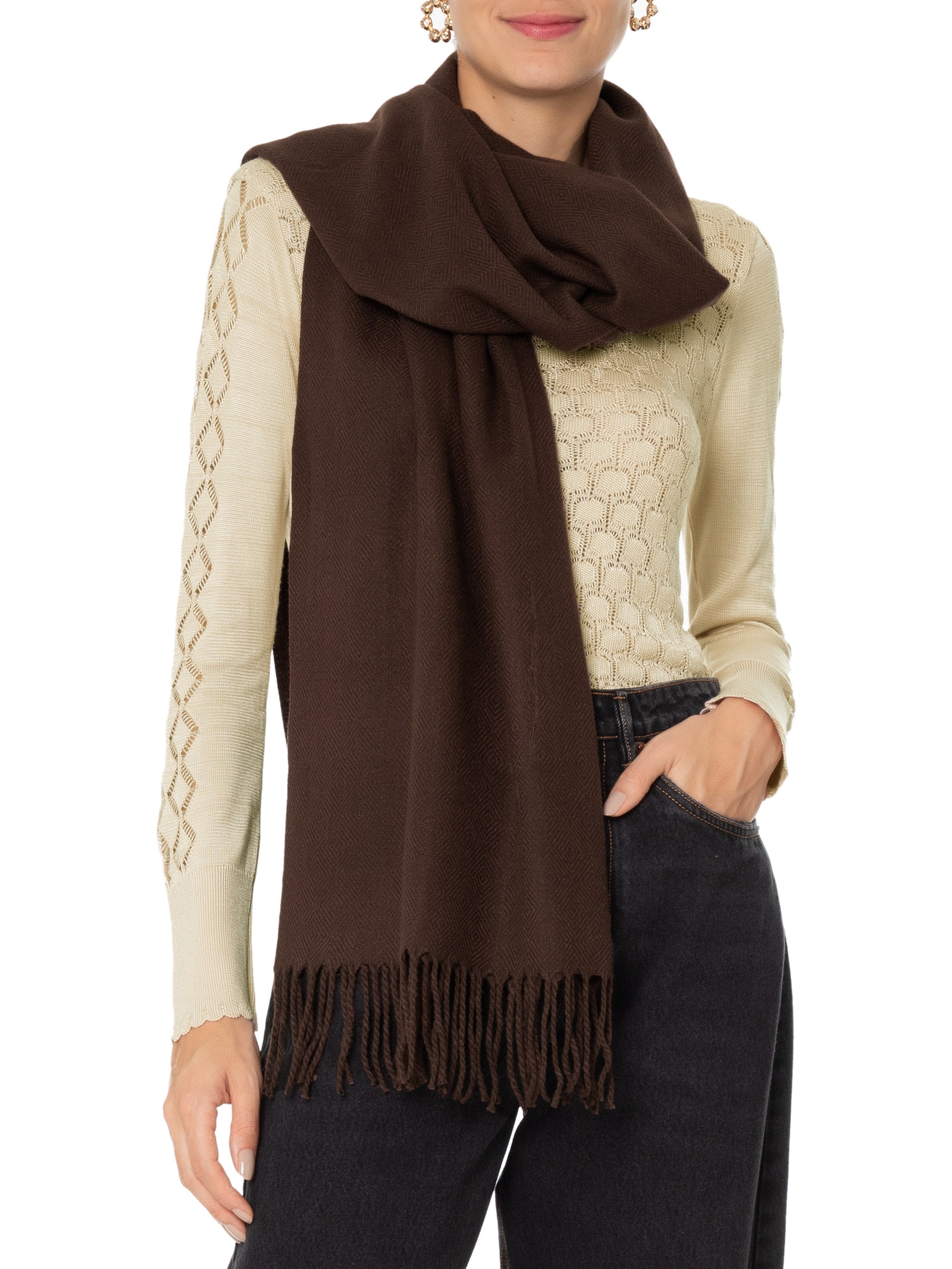 Xale Feminino Elza Café - Le Lis - Marrom